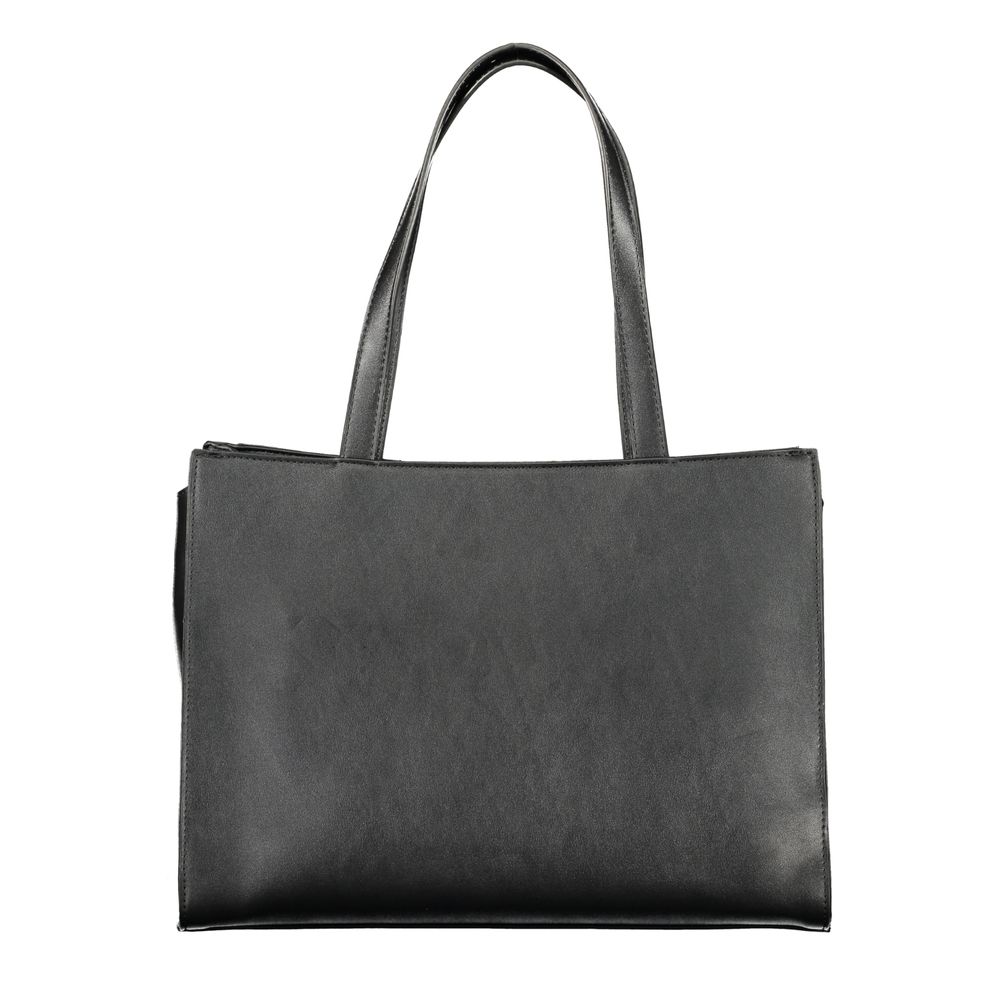 Mario Valentino Black Smooth Leather Handbag with Gold Hardware