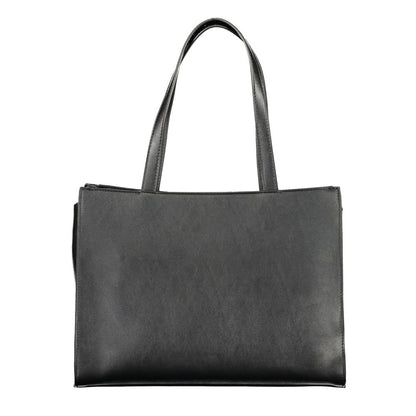 Mario Valentino Black Smooth Leather Handbag with Gold Hardware