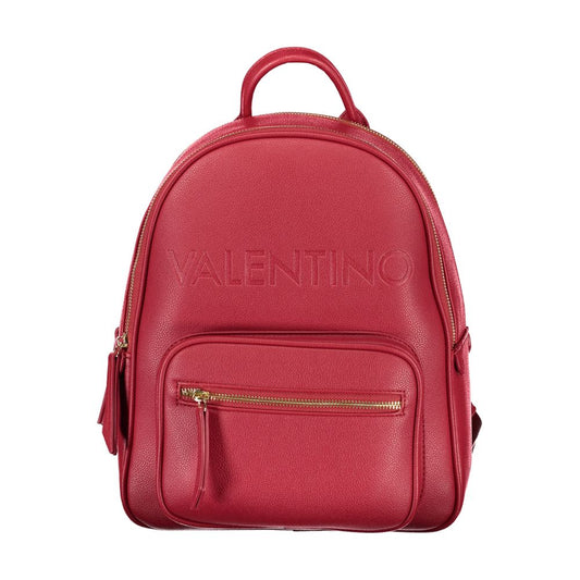 Mario Valentino Red Leather-Finish Backpack with Adjustable Straps
