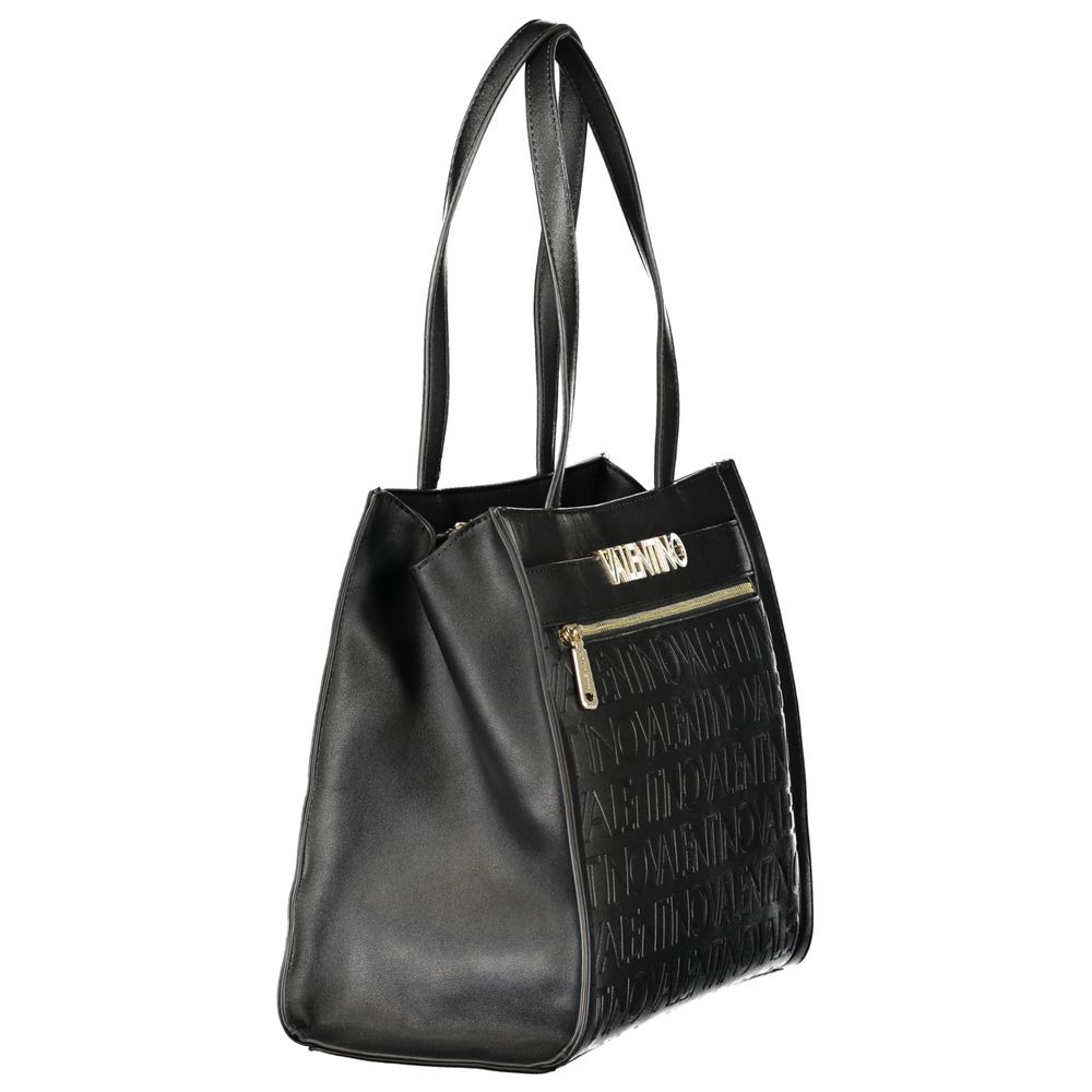 Mario Valentino Black Smooth Leather Handbag with Gold Hardware