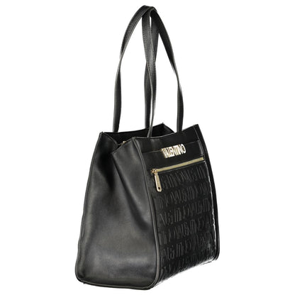 Mario Valentino Black Smooth Leather Handbag with Gold Hardware