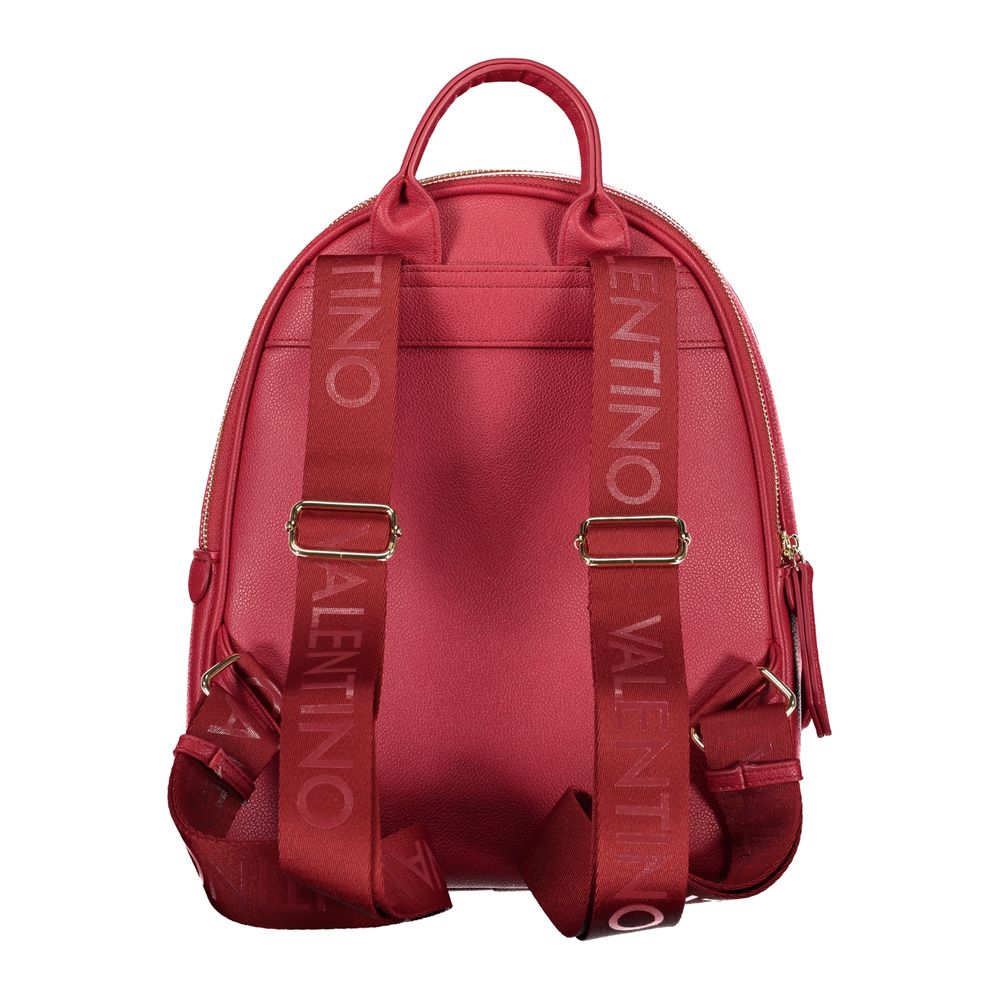 Mario Valentino Red Leather-Finish Backpack with Adjustable Straps