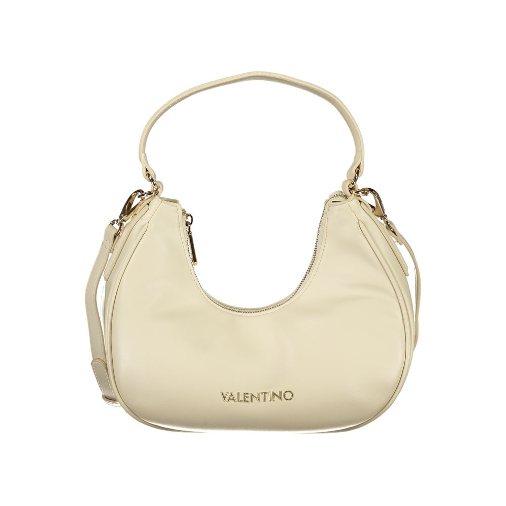 Mario Valentino Beige Leather-Finish Handbag with Adjustable Strap