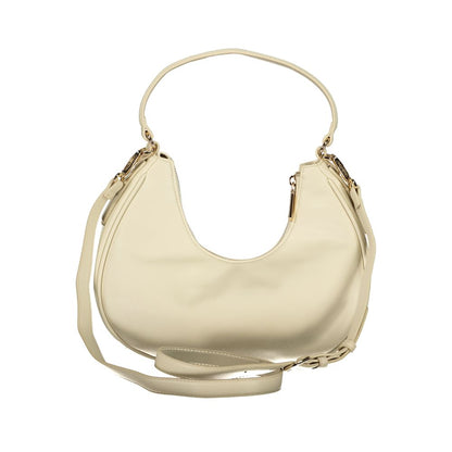 Mario Valentino Beige Leather-Finish Handbag with Adjustable Strap
