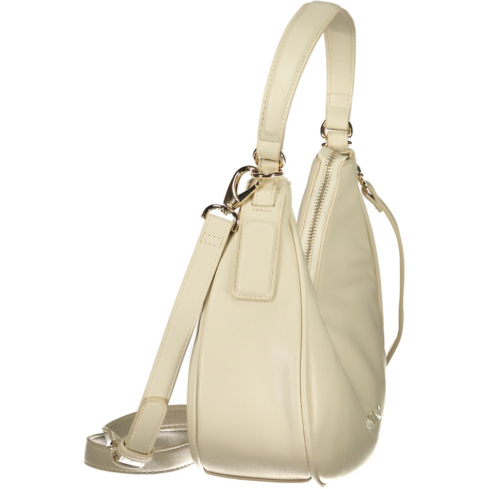 Mario Valentino Beige Leather-Finish Handbag with Adjustable Strap