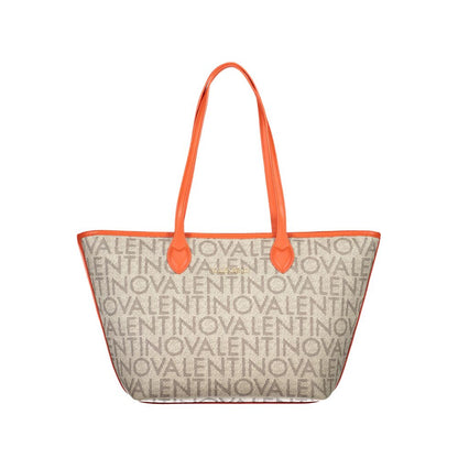 Mario Valentino Beige Leather-Finish Shoulder Bag with Contrast Details