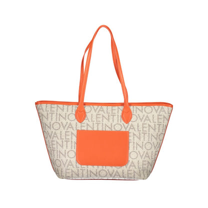 Mario Valentino Beige Leather-Finish Shoulder Bag with Contrast Details