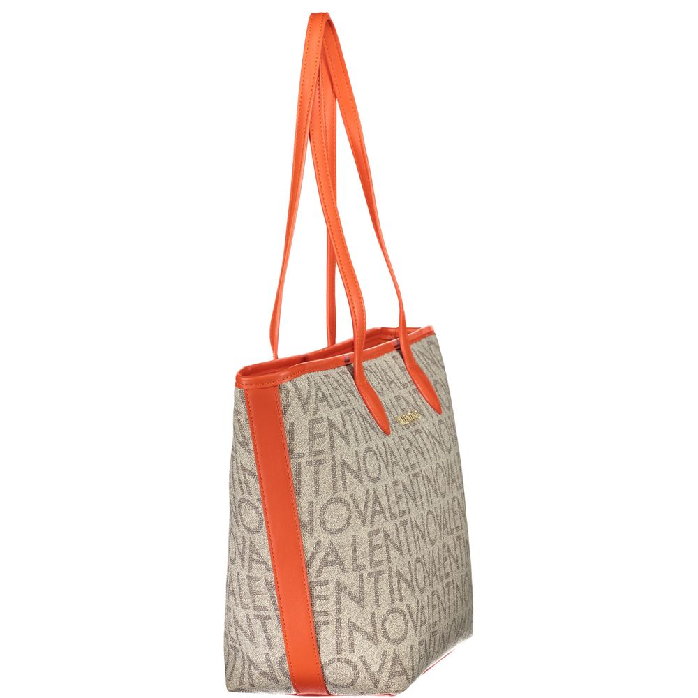 Mario Valentino Beige Leather-Finish Shoulder Bag with Contrast Details