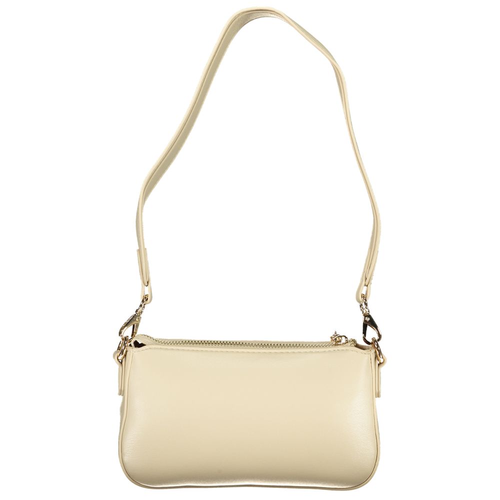 Mario Valentino Beige Leather-Finish Handbag with Removable Strap