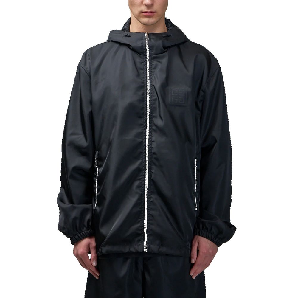 Givenchy Black Nylon 4G Laser-Engraved Hooded Windbreaker Shell Jacket