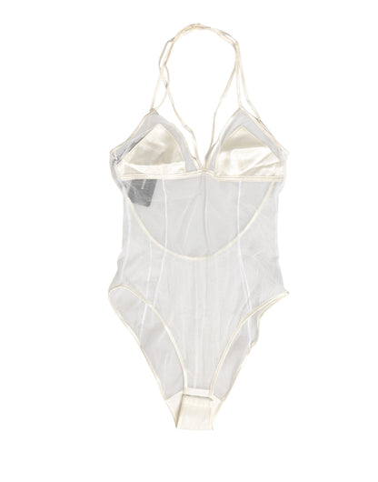 Dolce & Gabbana White Sheer Nylon Halterneck Bodysuit