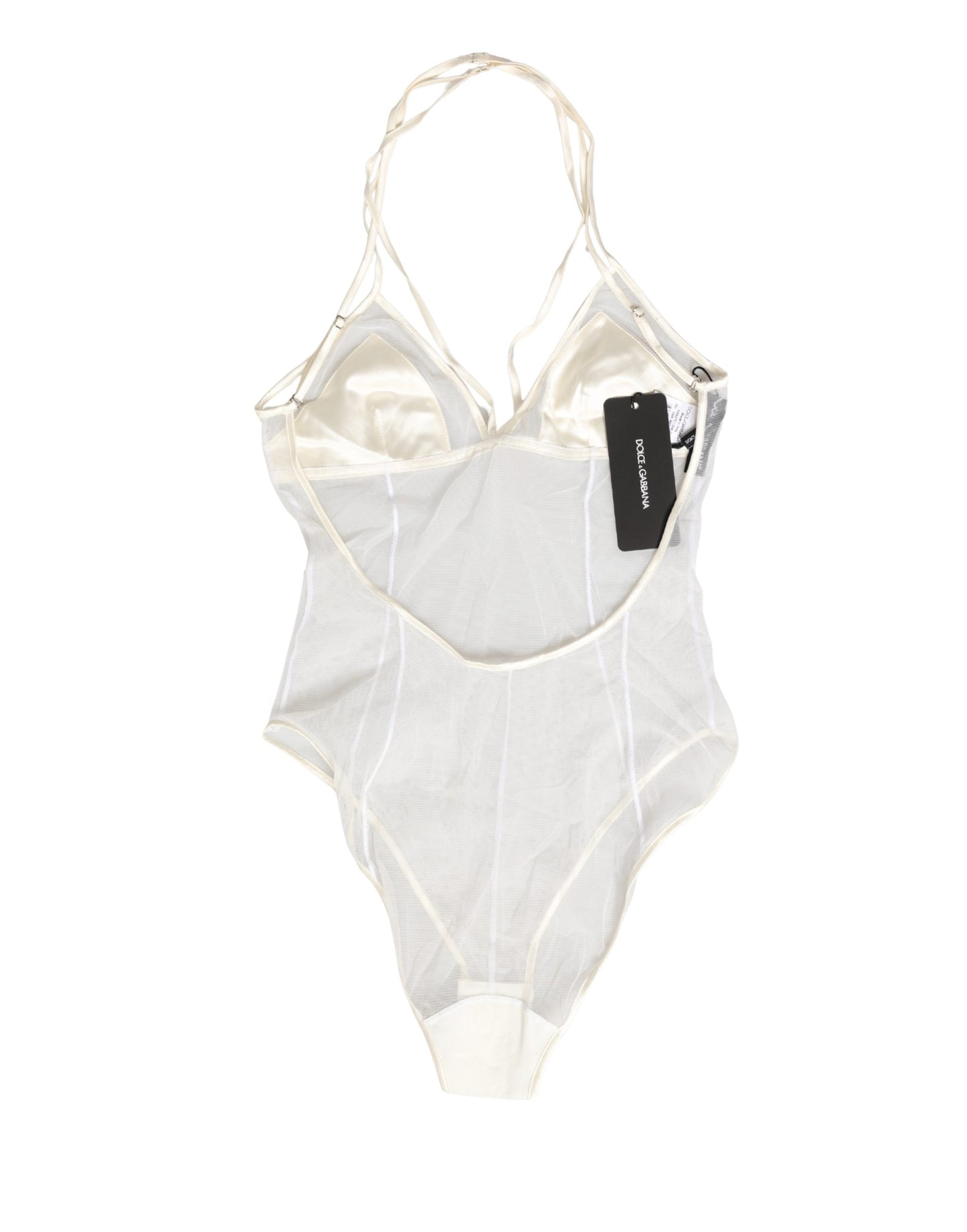 Dolce & Gabbana White Sheer Nylon Halterneck Bodysuit