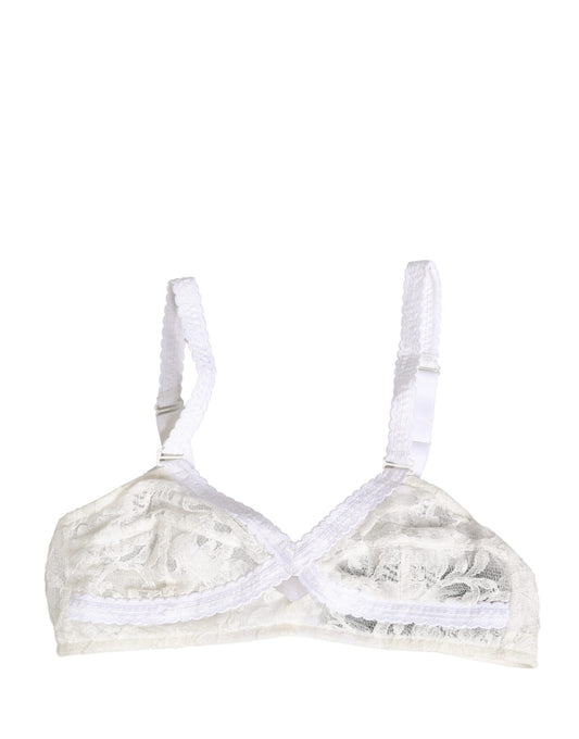 Dolce & Gabbana White Cotton Lace Wireless Soft Cup Bra