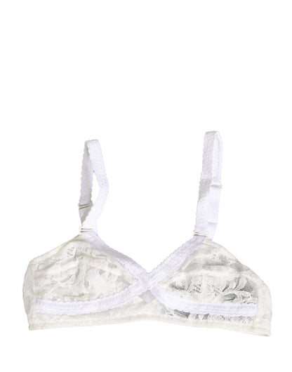 Dolce & Gabbana White Cotton Lace Wireless Soft Cup Bra