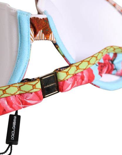 Dolce & Gabbana Multicolor Floral Print Halter Bikini Top