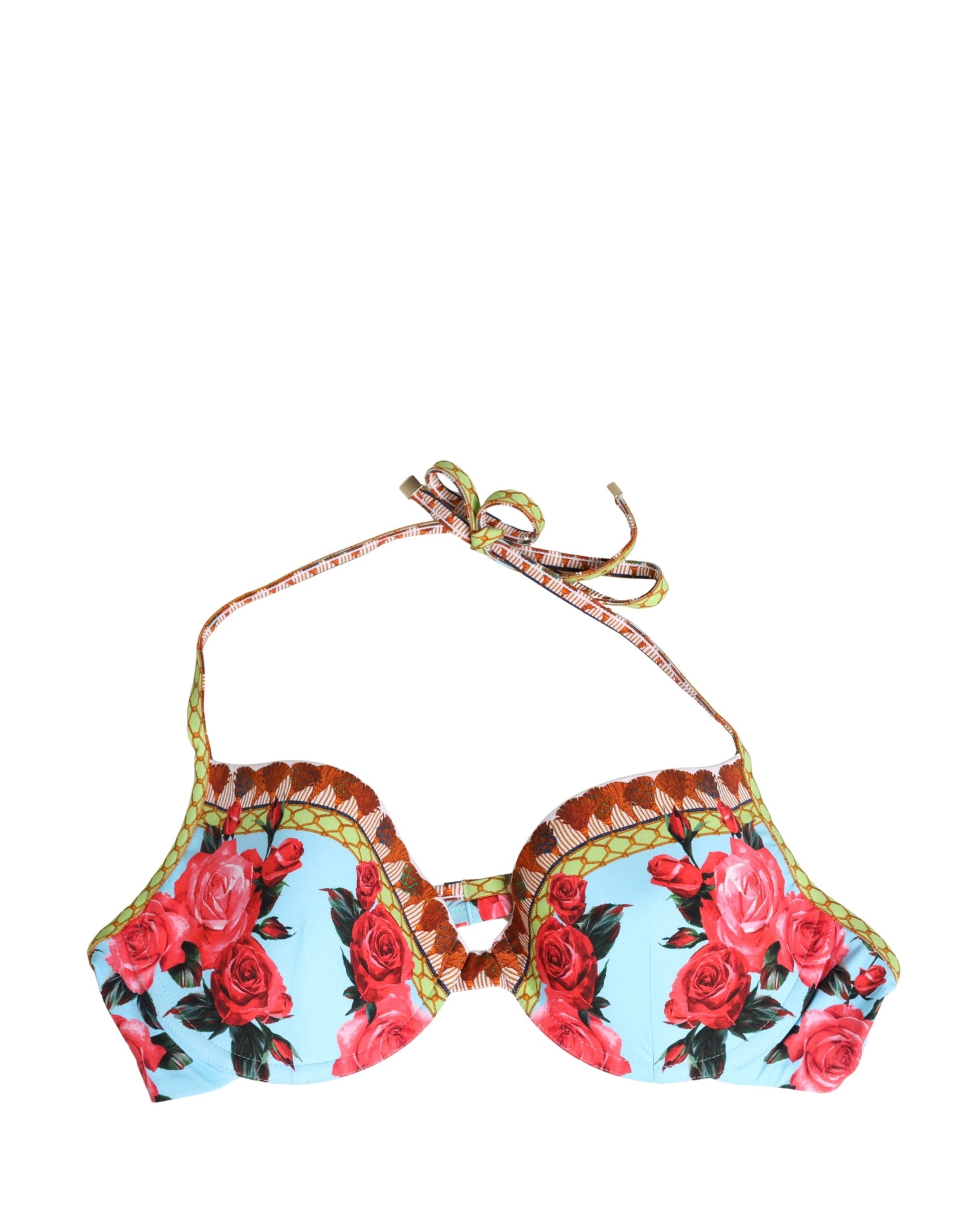 Dolce & Gabbana Multicolor Floral Print Halter Bikini Top