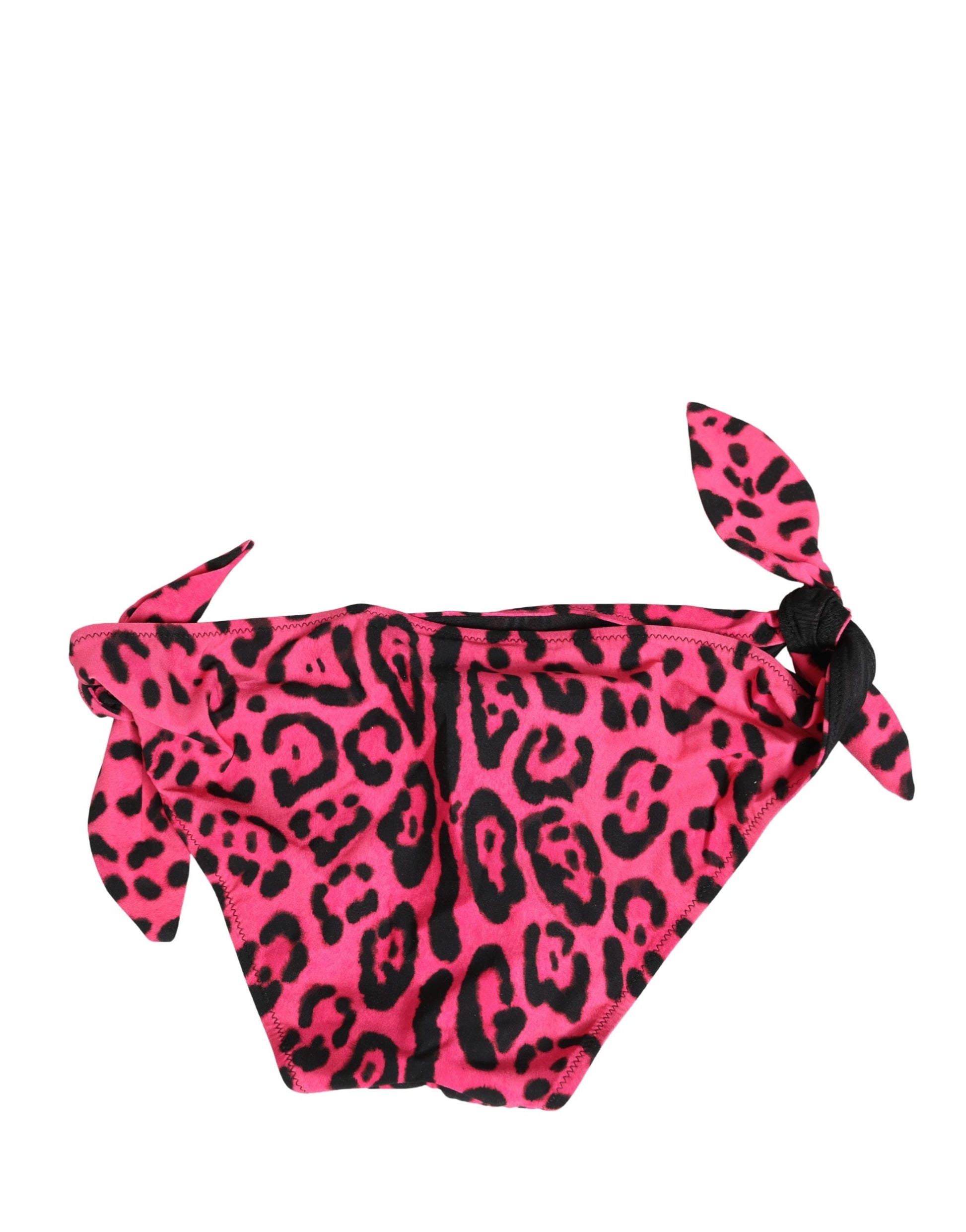Dolce & Gabbana Pink Leopard Print Bikini Bottom Swimwear