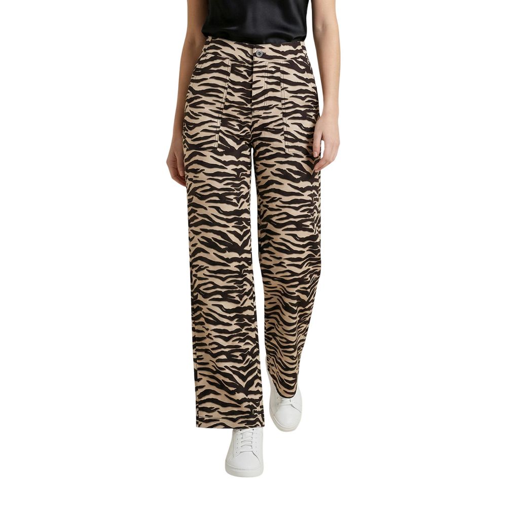 Street One Brown Viscose Casual Pants - Wide Leg with Animal Print