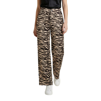 Street One Brown Viscose Casual Pants - Wide Leg with Animal Print