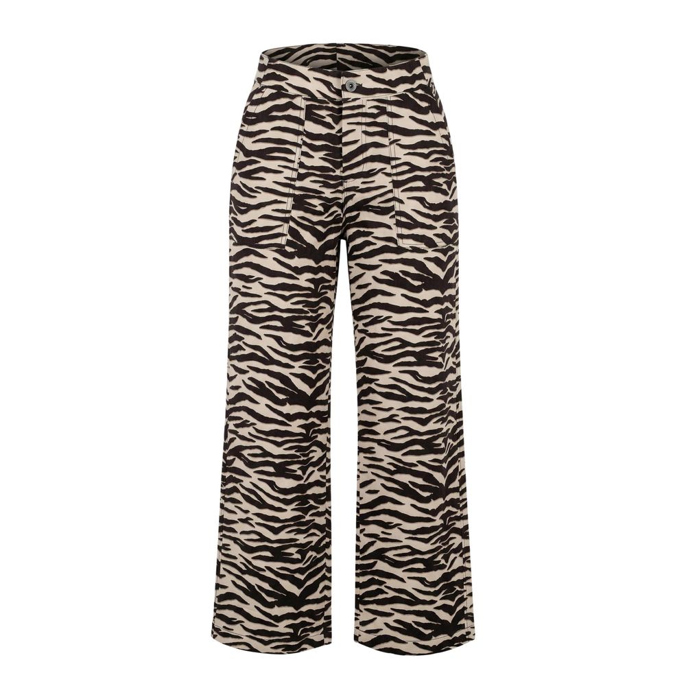 Street One Brown Viscose Casual Pants - Wide Leg with Animal Print