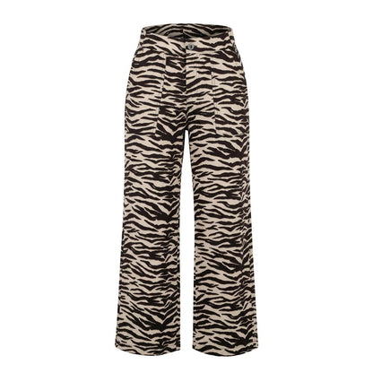 Street One Brown Viscose Casual Pants - Wide Leg with Animal Print