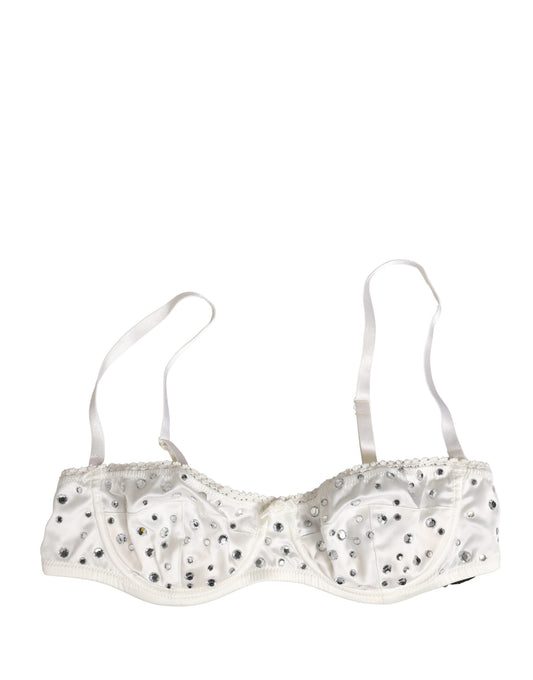 Dolce & Gabbana White Rhinestone Semi-Pad Underwire Bra