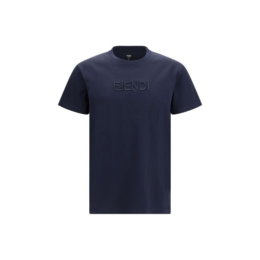 Fendi Blue Cotton T-Shirt with Embroidered Logo