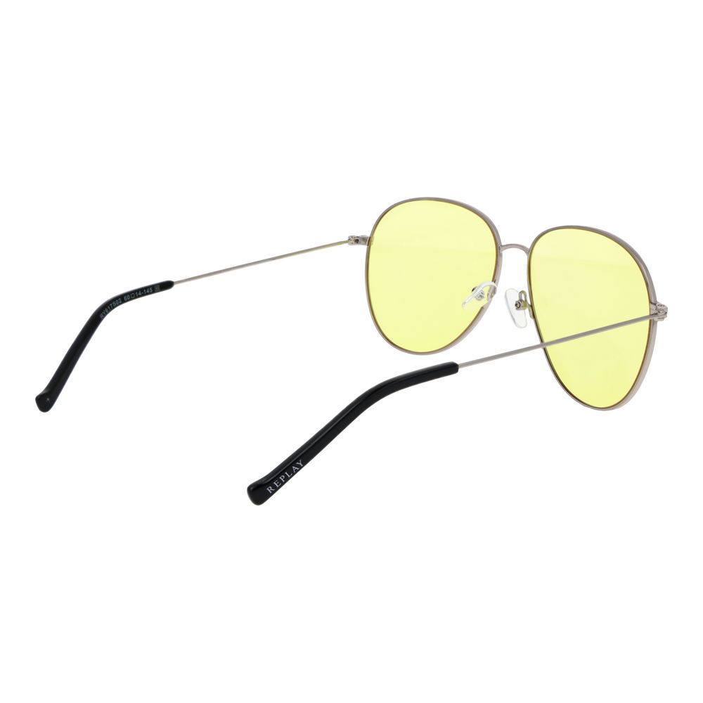 Replay Women’s Sunglasses – Silver Aviator Frame, Yellow Lenses