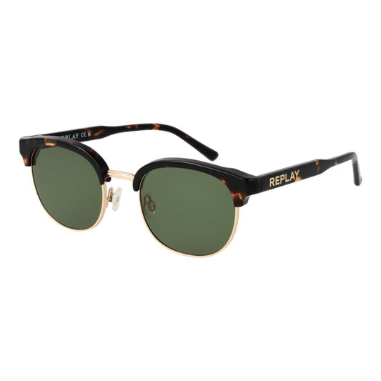 Replay Unisex Sunglasses – Brown Metal Frame, Green Lenses