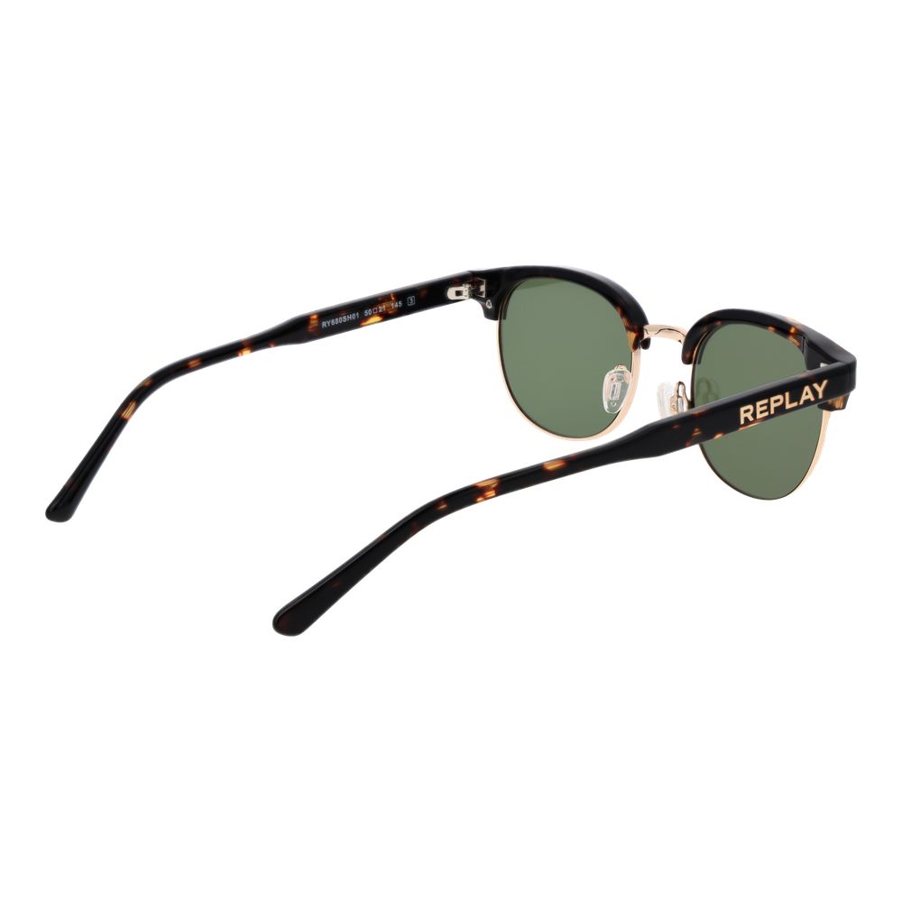 Replay Unisex Sunglasses – Brown Metal Frame, Green Lenses