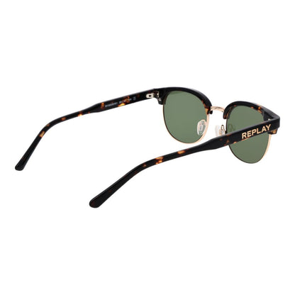 Replay Unisex Sunglasses – Brown Metal Frame, Green Lenses