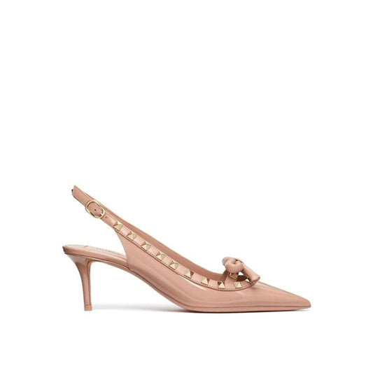Valentino Garavani Beige Calfskin Rockstud Bow Slingback Pumps