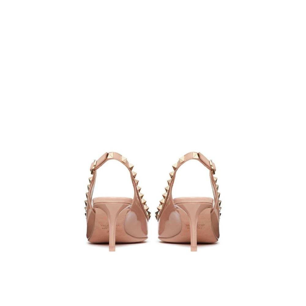 Valentino Garavani Beige Calfskin Rockstud Bow Slingback Pumps