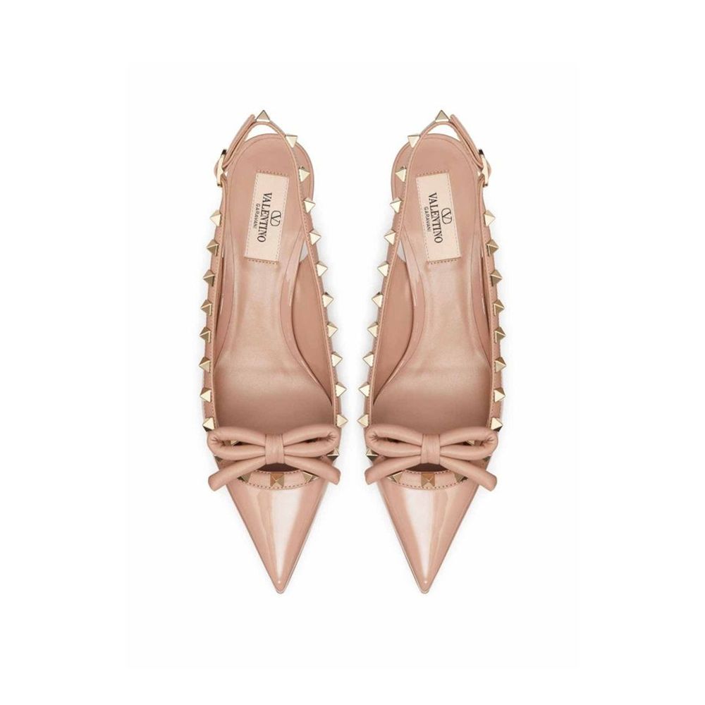 Valentino Garavani Beige Calfskin Rockstud Bow Slingback Pumps