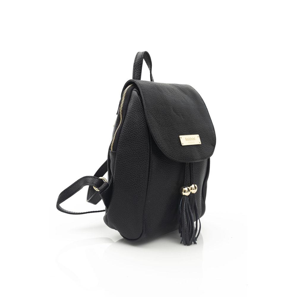 Baldinini Trend Black Cowhide Crossbody Bag: Chic Mini Chain Shoulder Bag