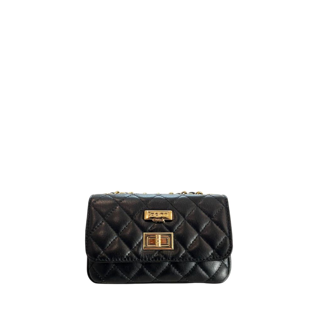 Baldinini Trend Black Cowhide Crossbody Bag: Chic Mini Chain Shoulder Bag