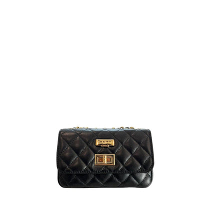 Baldinini Trend Black Cowhide Crossbody Bag: Chic Mini Chain Shoulder Bag