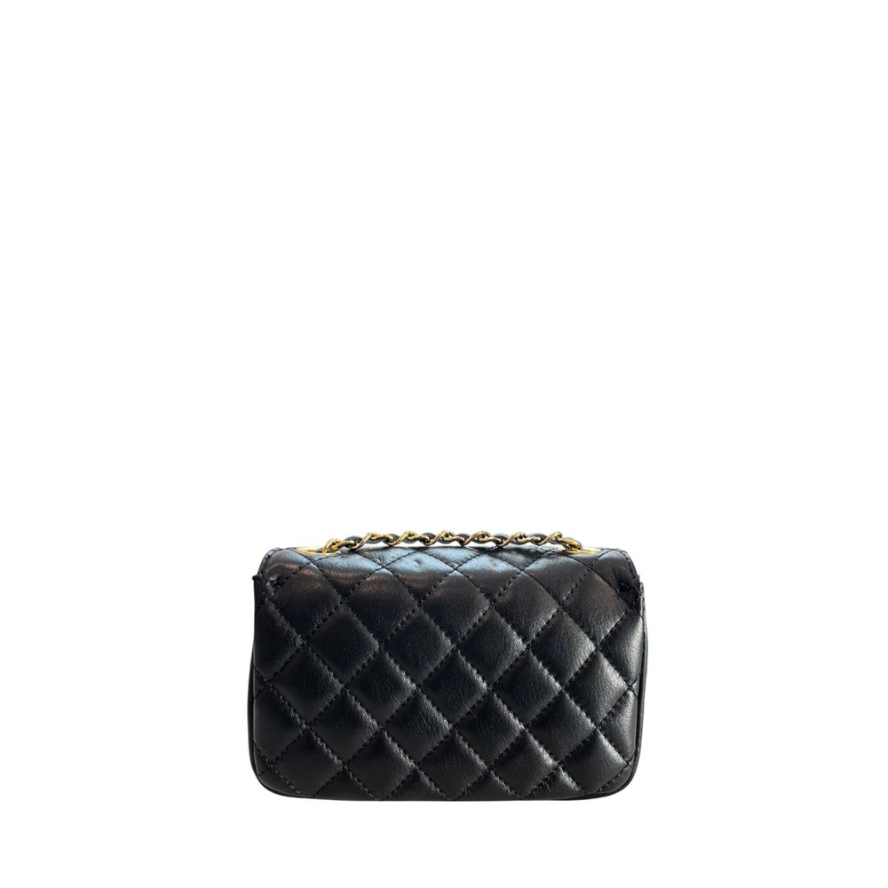 Baldinini Trend Black Cowhide Crossbody Bag: Chic Mini Chain Shoulder Bag