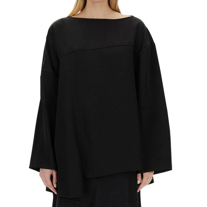 Jil Sander Black Silk Blouse - Luxurious Asymmetrical Design for Women