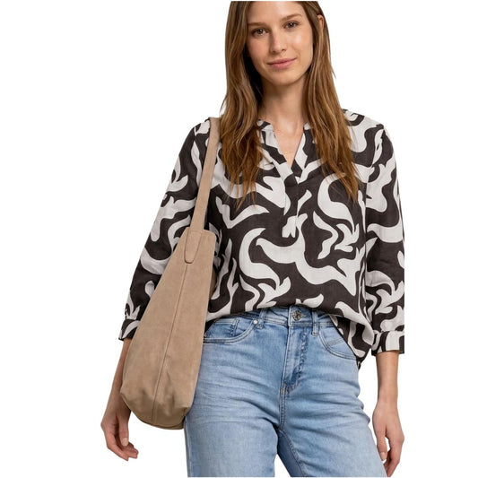Street One Brown Linen Blouse - SOL_Splitneck Tunic
