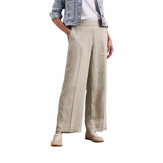 Street One Beige Linen Casual Pants - SOL_Wide Leg Buttons HW 379811