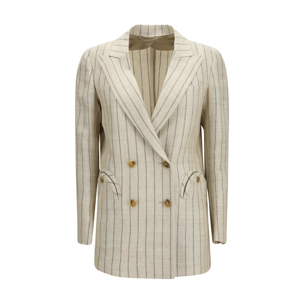 Blazé Milano Beige Linen Blazer - Serene Tea Pinstripe