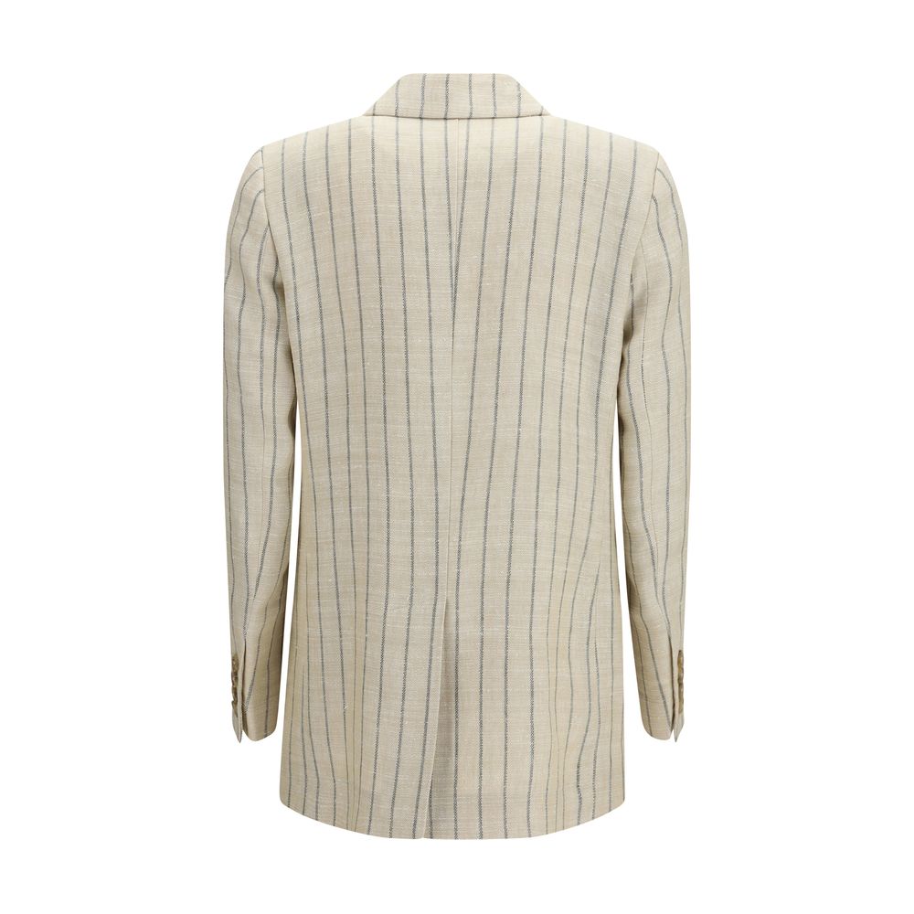Blazé Milano Beige Linen Blazer - Serene Tea Pinstripe