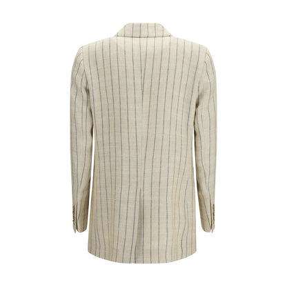 Blazé Milano Beige Linen Blazer - Serene Tea Pinstripe