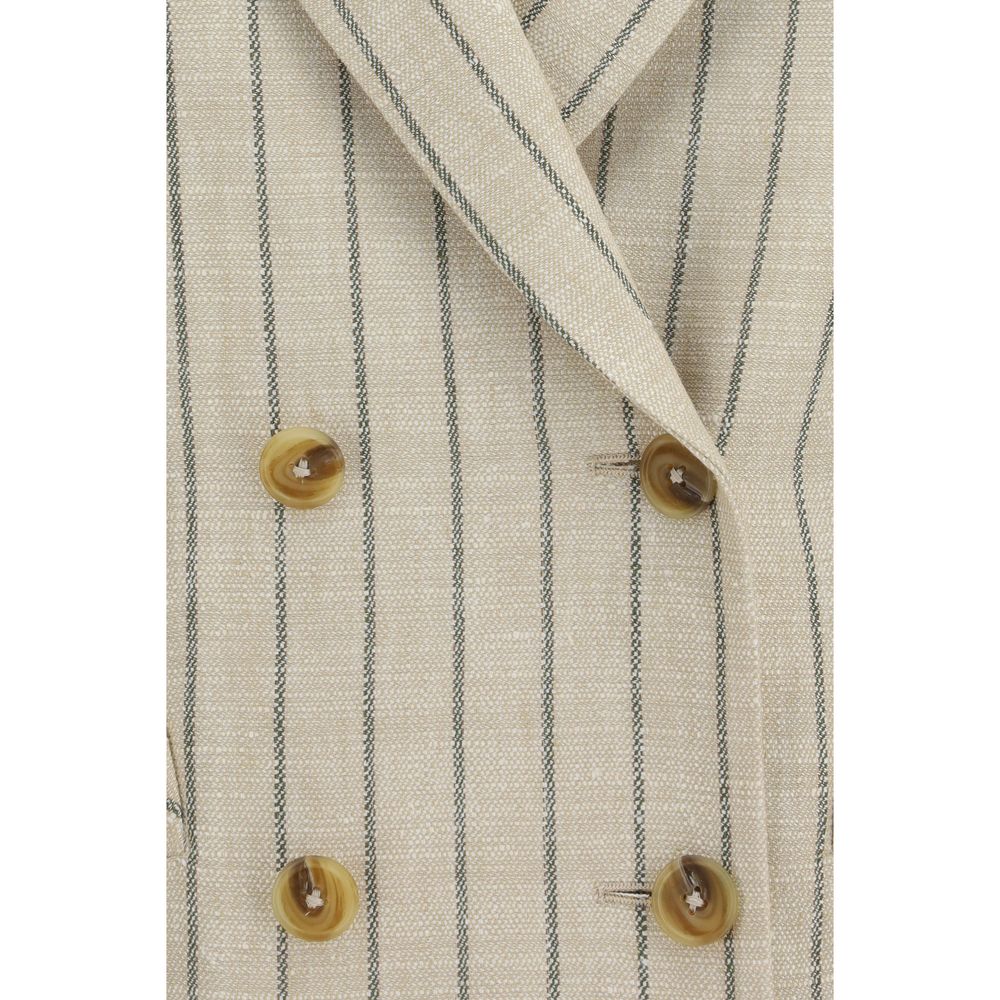Blazé Milano Beige Linen Blazer - Serene Tea Pinstripe