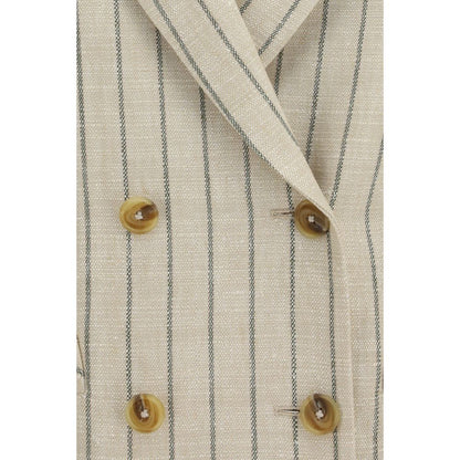 Blazé Milano Beige Linen Blazer - Serene Tea Pinstripe