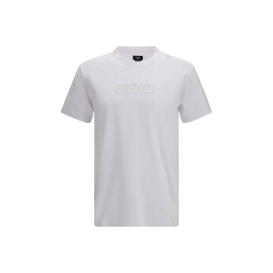 Fendi White Cotton T-Shirt with Embroidered Logo