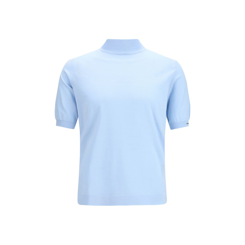Prada Blue Cotton Short Sleeve Sweater