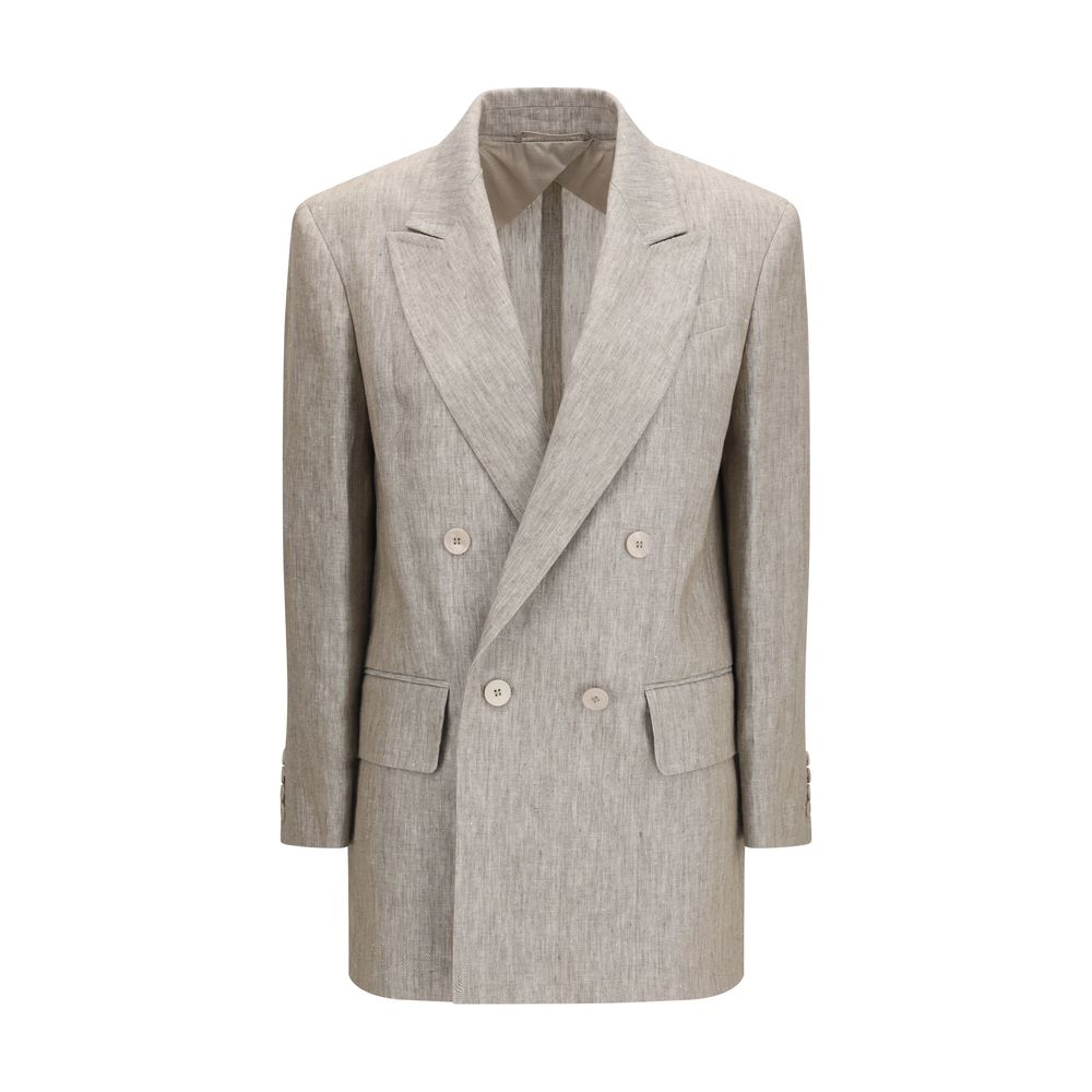 Max Mara Beige Linen Blazer - Olimpia Double-Breasted Chevron Elegance