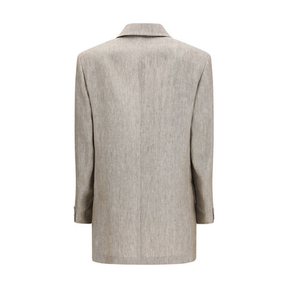 Max Mara Beige Linen Blazer - Olimpia Double-Breasted Chevron Elegance